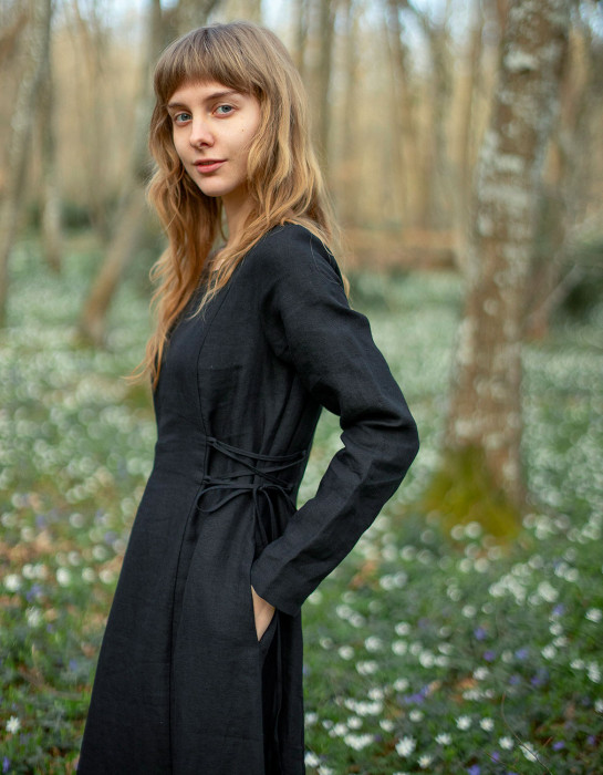 Robe "Elina" longue en lin noir bio