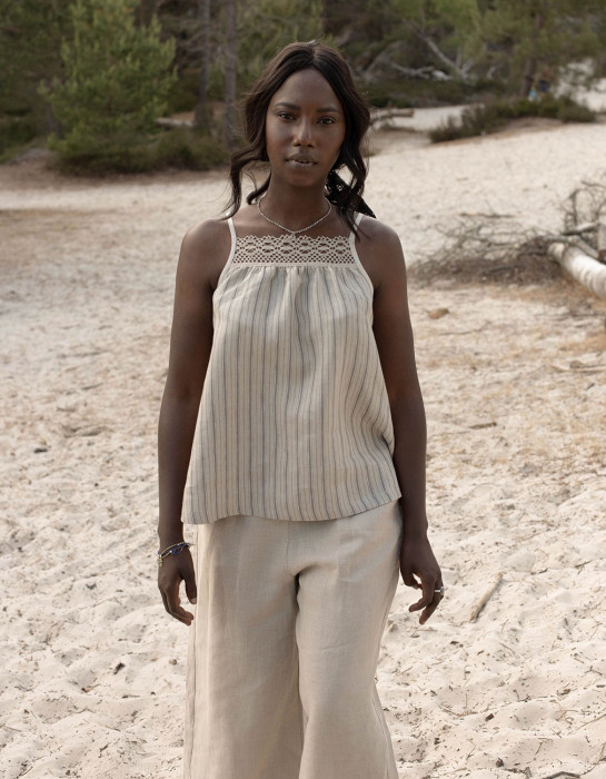 Haut "Asta" en lin bio rayé