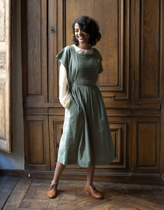 Robe smockée "Ida" vert céladon