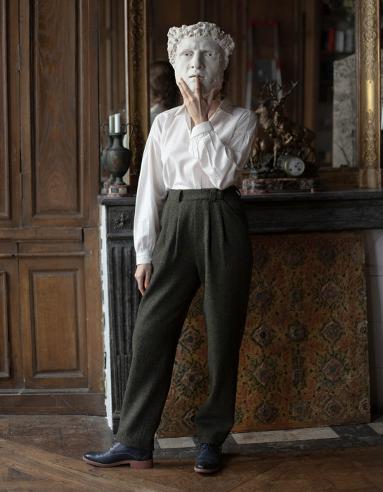 Pantalon "Lana" pure laine vert mousse