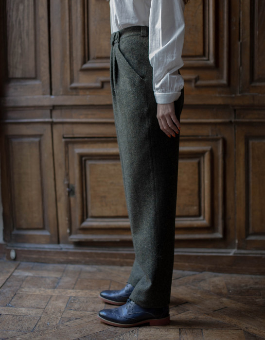 Pantalon "Lana" pure laine vert mousse