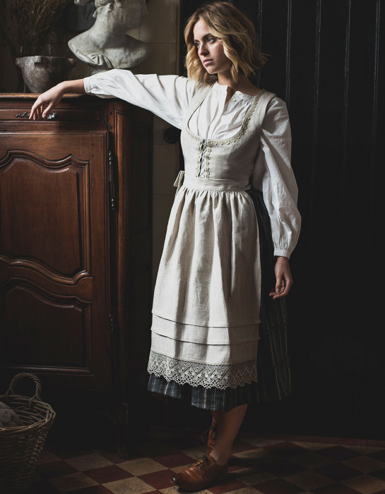 Tablier Lina en lin naturel bio et dentelle de lin