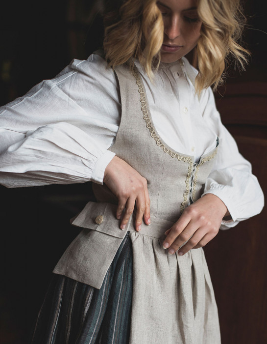 Tablier Lina en lin naturel bio et dentelle de lin