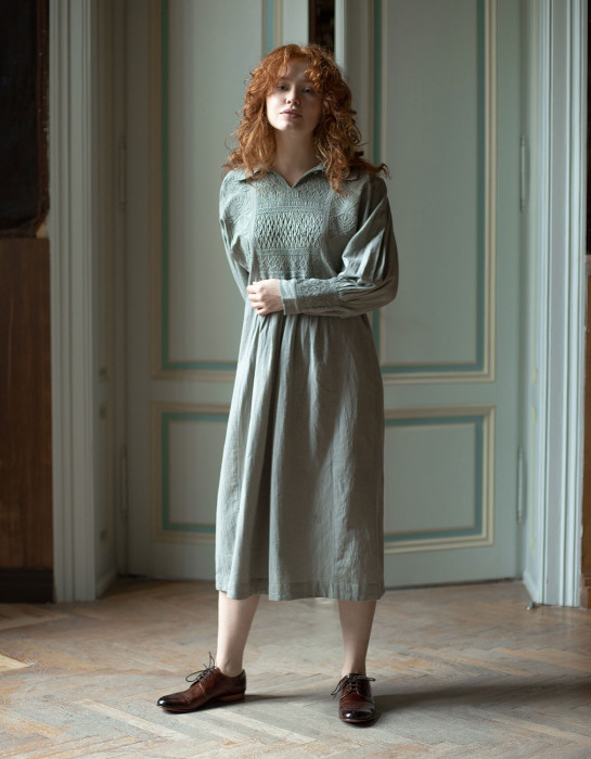 Robe smockée "Maida" vert céladon