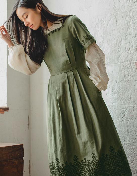 Robe "Oxana" en coton bio vert mousse