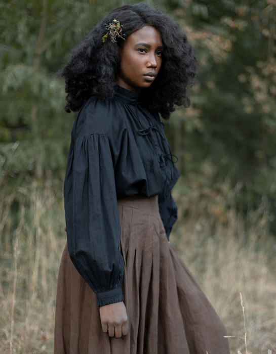 Blouse "Pia" en voile de coton noire