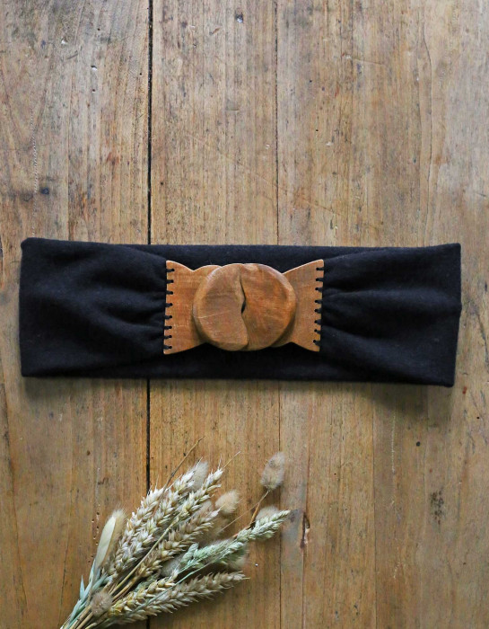 Ceinture "Taika" noire en jersey de laine et bois