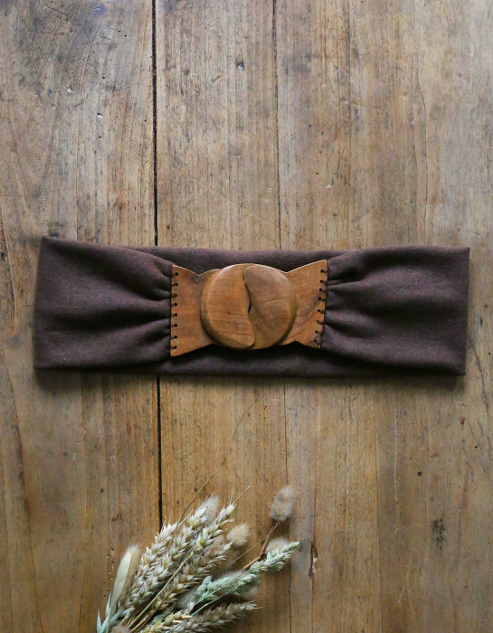 Ceinture "Taika" caramel en jersey de laine et bois