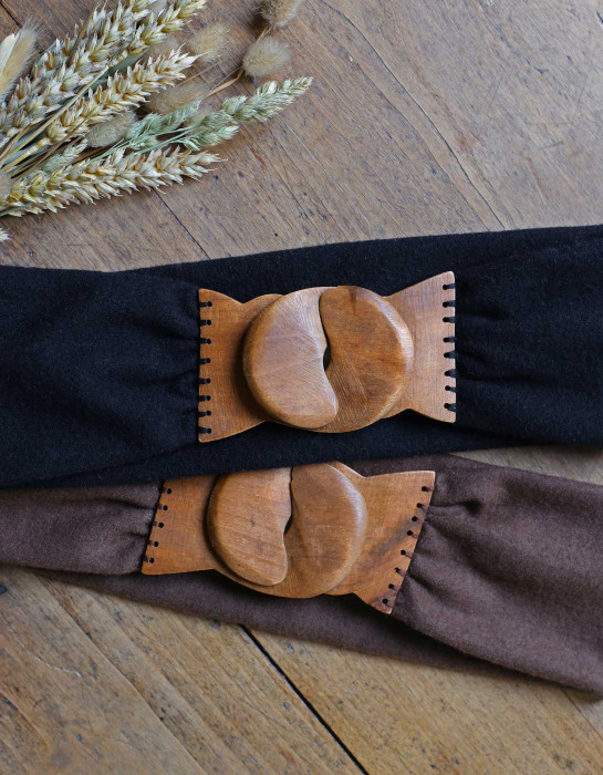 Ceinture "Taika" caramel en jersey de laine et bois