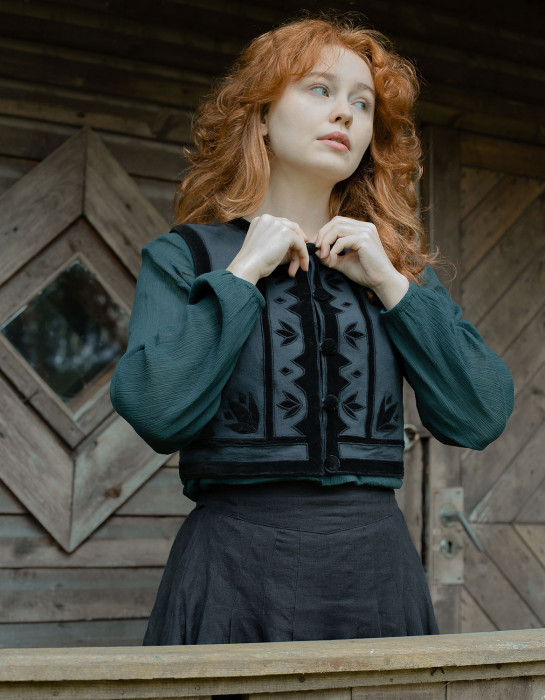 Gilet "Tanya" charbon et velours 