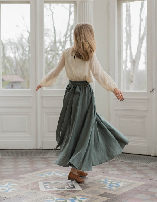 Jupe longue "Vineta" en lin couleur sauge