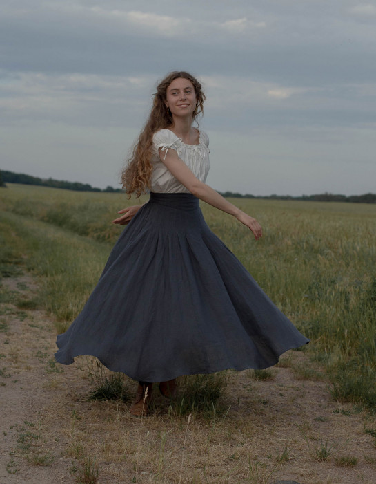 Jupe longue « Vineta » en lin bleu skandi