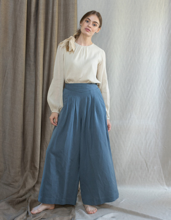 Pantalon palazzo "Vivika" bleu atlas