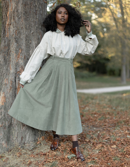 Jupe "Yana" en velours côtelé vert menthe