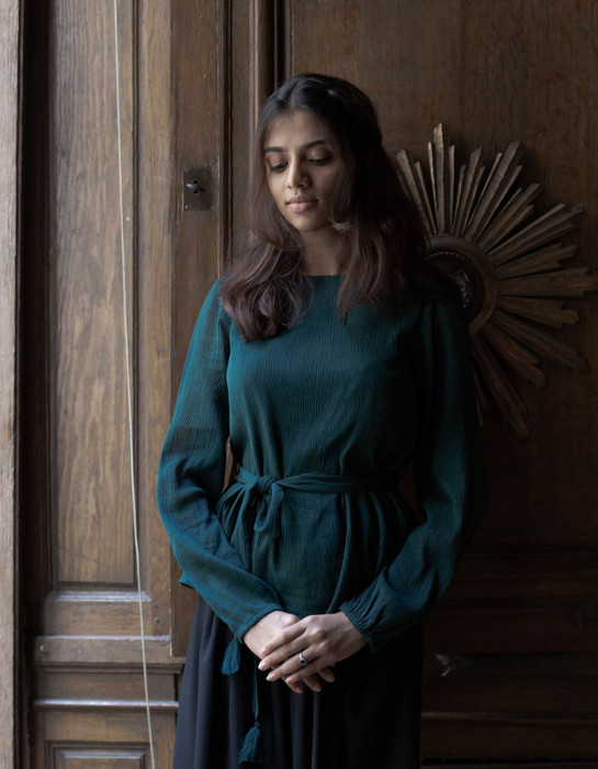 Haut "Ziema" en coton vert forêt